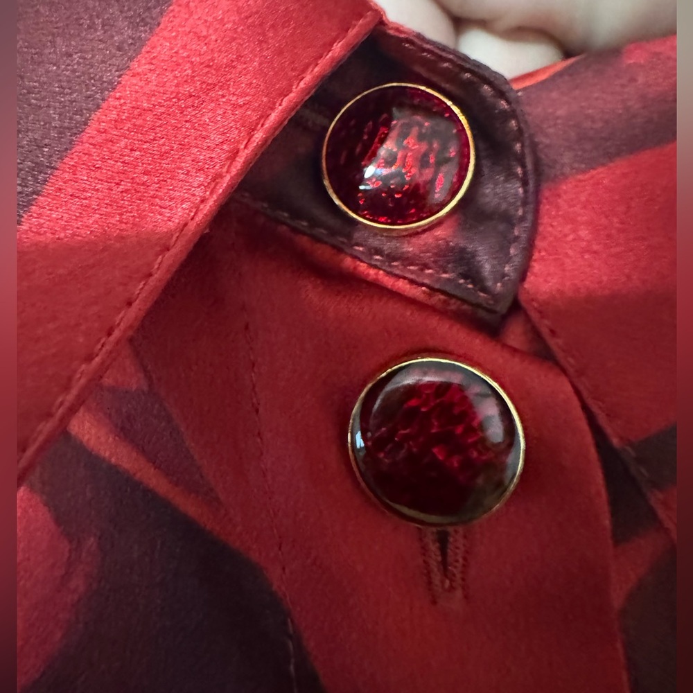 Vintage Escada Red and Black 100% Silk Blouse - Picture 2 of 9